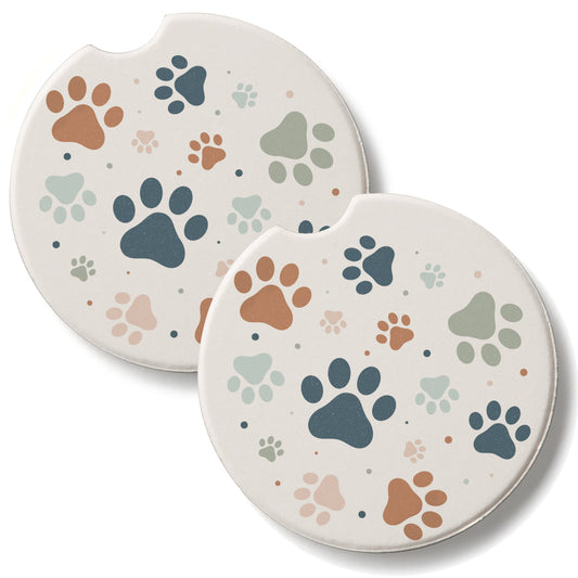 Paw Prints 2 Pack Absorbent Stone Car Coasters 2.6" Manufactured in the USA