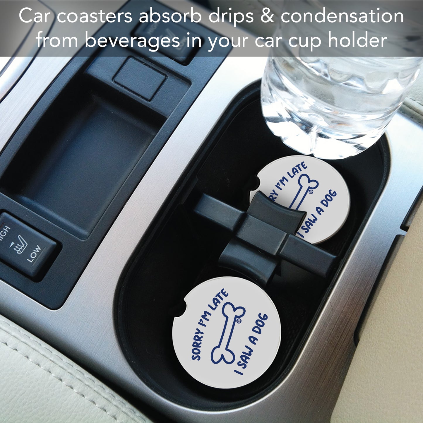Saw A Dog 2 Pack Absorbent Stone Car Coasters 2.6" Manufactured in the USA