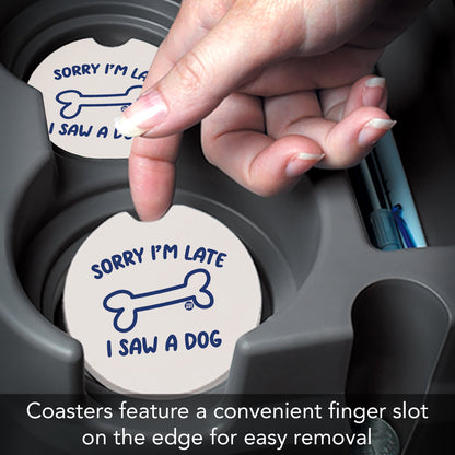 Saw A Dog 2 Pack Absorbent Stone Car Coasters 2.6" Manufactured in the USA