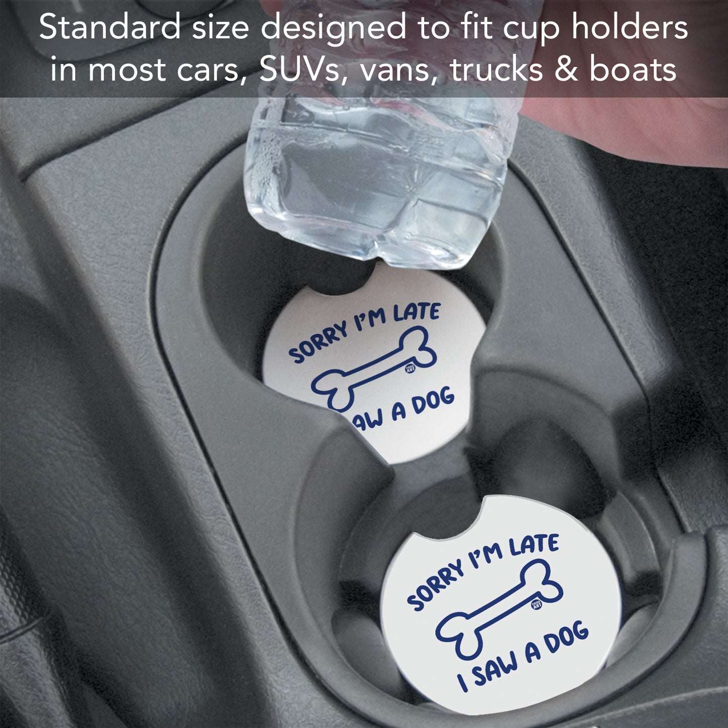 Saw A Dog 2 Pack Absorbent Stone Car Coasters 2.6" Manufactured in the USA