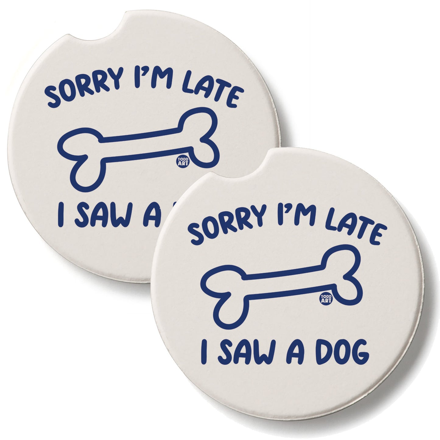Saw A Dog 2 Pack Absorbent Stone Car Coasters 2.6" Manufactured in the USA