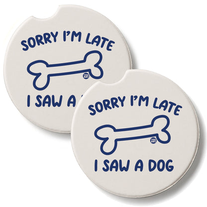 Saw A Dog 2 Pack Absorbent Stone Car Coasters 2.6" Manufactured in the USA