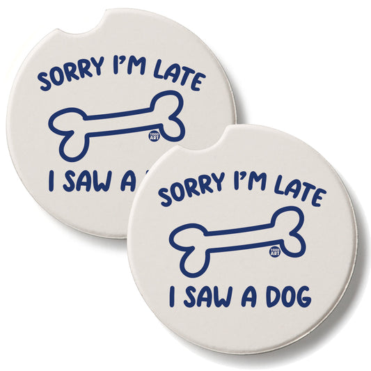 Saw A Dog 2 Pack Absorbent Stone Car Coasters 2.6" Manufactured in the USA