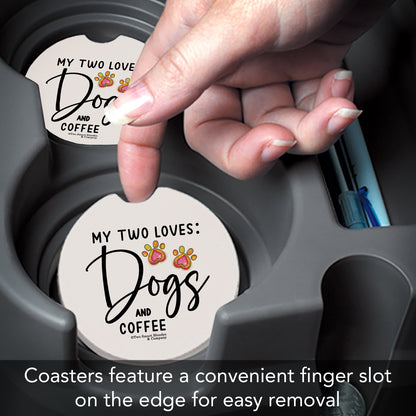 Dogs & Coffee 2 Pack Absorbent Stone Car Coasters 2.6" Manufactured in the USA