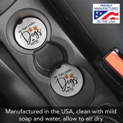 Dogs & Coffee 2 Pack Absorbent Stone Car Coasters 2.6" Manufactured in the USA