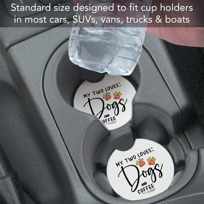 Dogs & Coffee 2 Pack Absorbent Stone Car Coasters 2.6" Manufactured in the USA