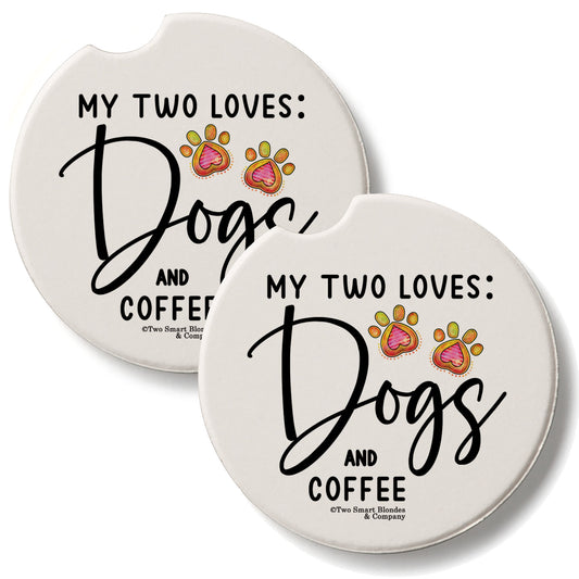 Dogs & Coffee 2 Pack Absorbent Stone Car Coasters 2.6" Manufactured in the USA
