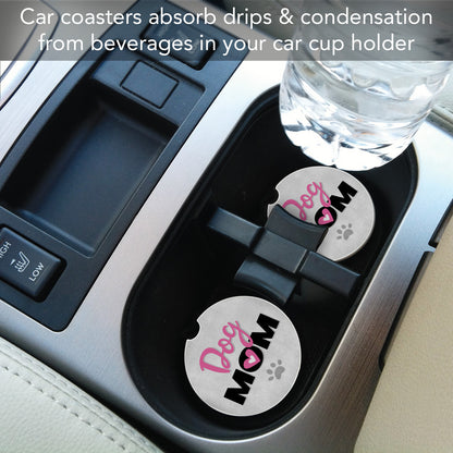 Dog Mom 2 Pack Absorbent Stone Car Coasters 2.6" Manufactured in the USA