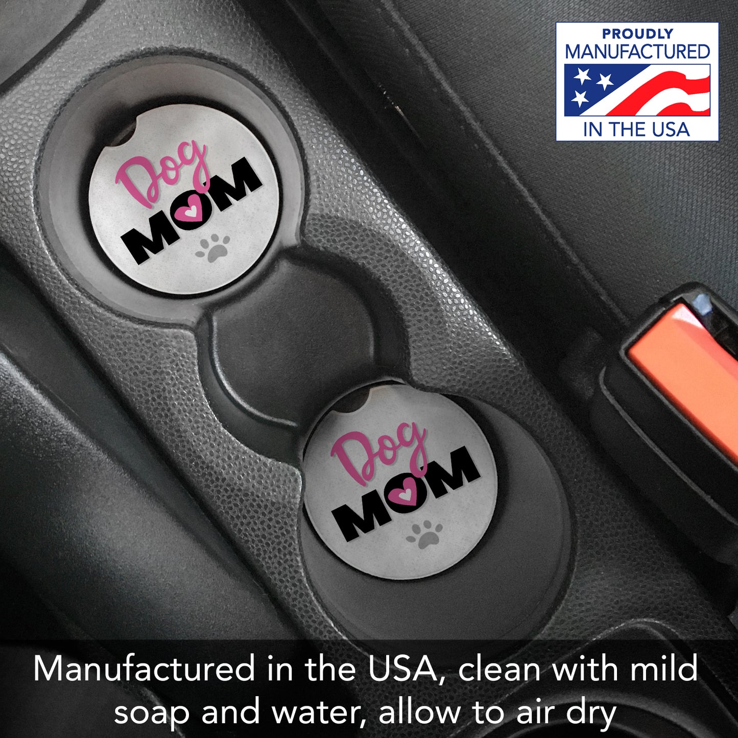 Dog Mom 2 Pack Absorbent Stone Car Coasters 2.6" Manufactured in the USA