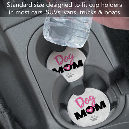 Dog Mom 2 Pack Absorbent Stone Car Coasters 2.6" Manufactured in the USA