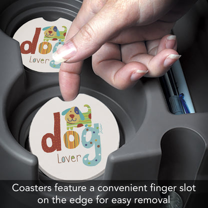 Dog Lover 2 Pack Absorbent Stone Car Coasters 2.6" Manufactured in the USA