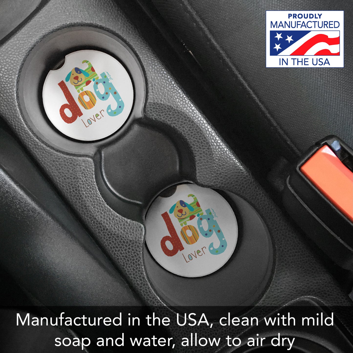 Dog Lover 2 Pack Absorbent Stone Car Coasters 2.6" Manufactured in the USA