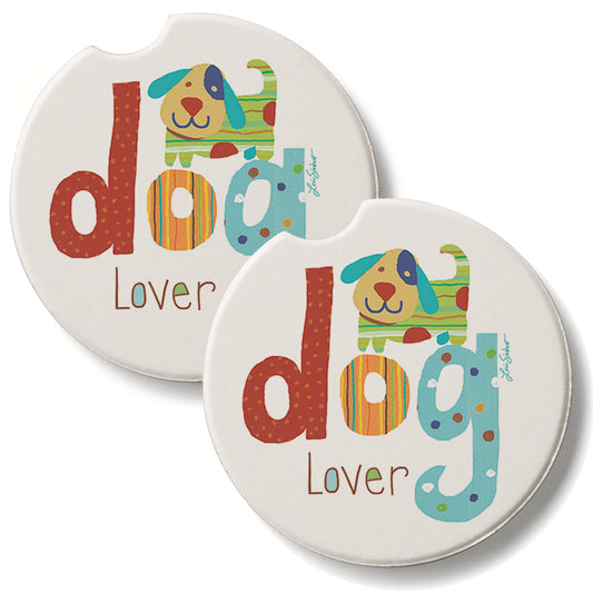 Dog Lover 2 Pack Absorbent Stone Car Coasters 2.6" Manufactured in the USA