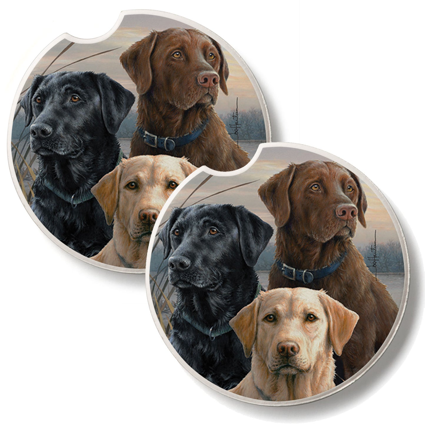 Hunting Dogs 2 Pack Absorbent Stone Car Coasters 2.6" Manufactured in the USA