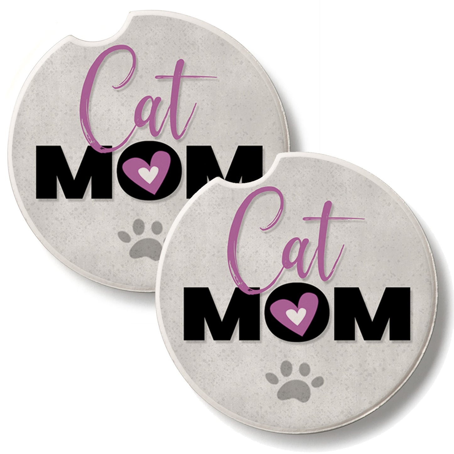 Cat Mom 2 Pack Absorbent Stone Car Coasters 2.6" Manufactured in the USA