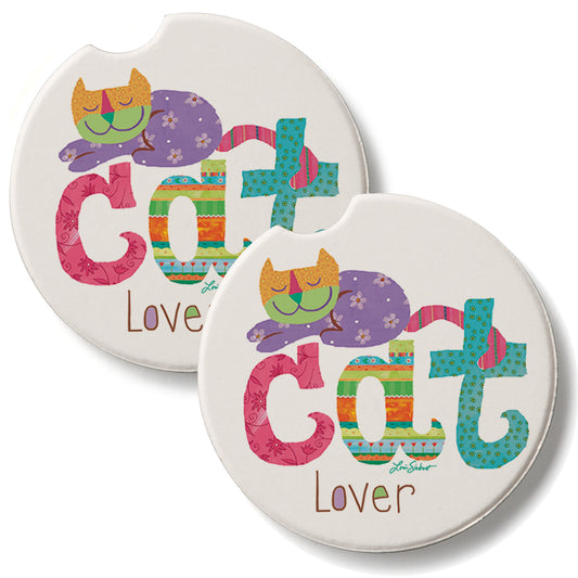 Cat Lover 2 Pack Absorbent Stone Car Coasters 2.6" Manufactured in the USA