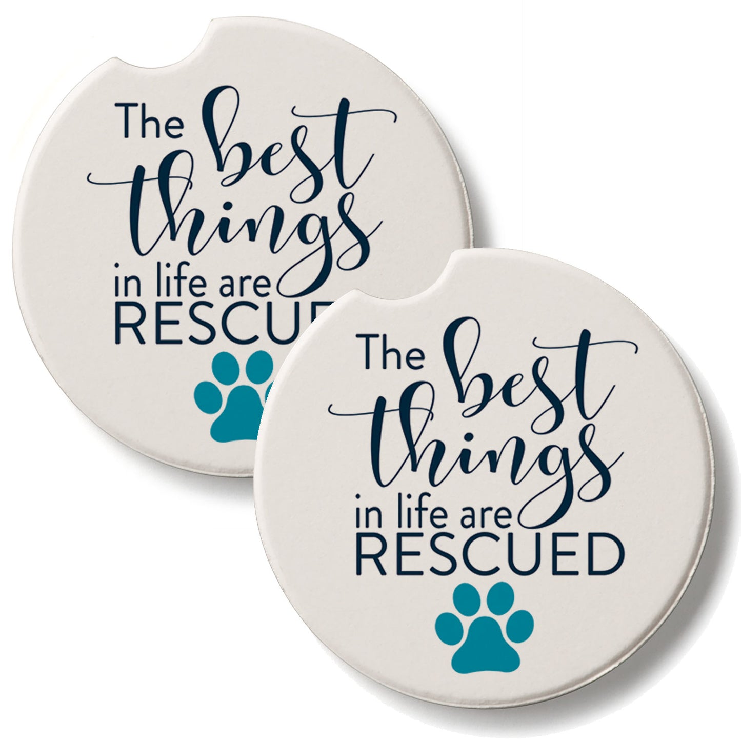 Rescued 2 Pack Absorbent Stone Car Coasters 2.6" Manufactured in the USA