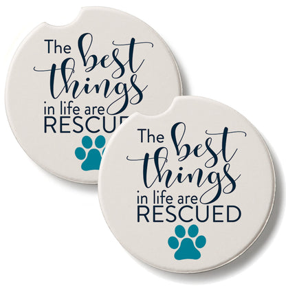 Rescued 2 Pack Absorbent Stone Car Coasters 2.6" Manufactured in the USA