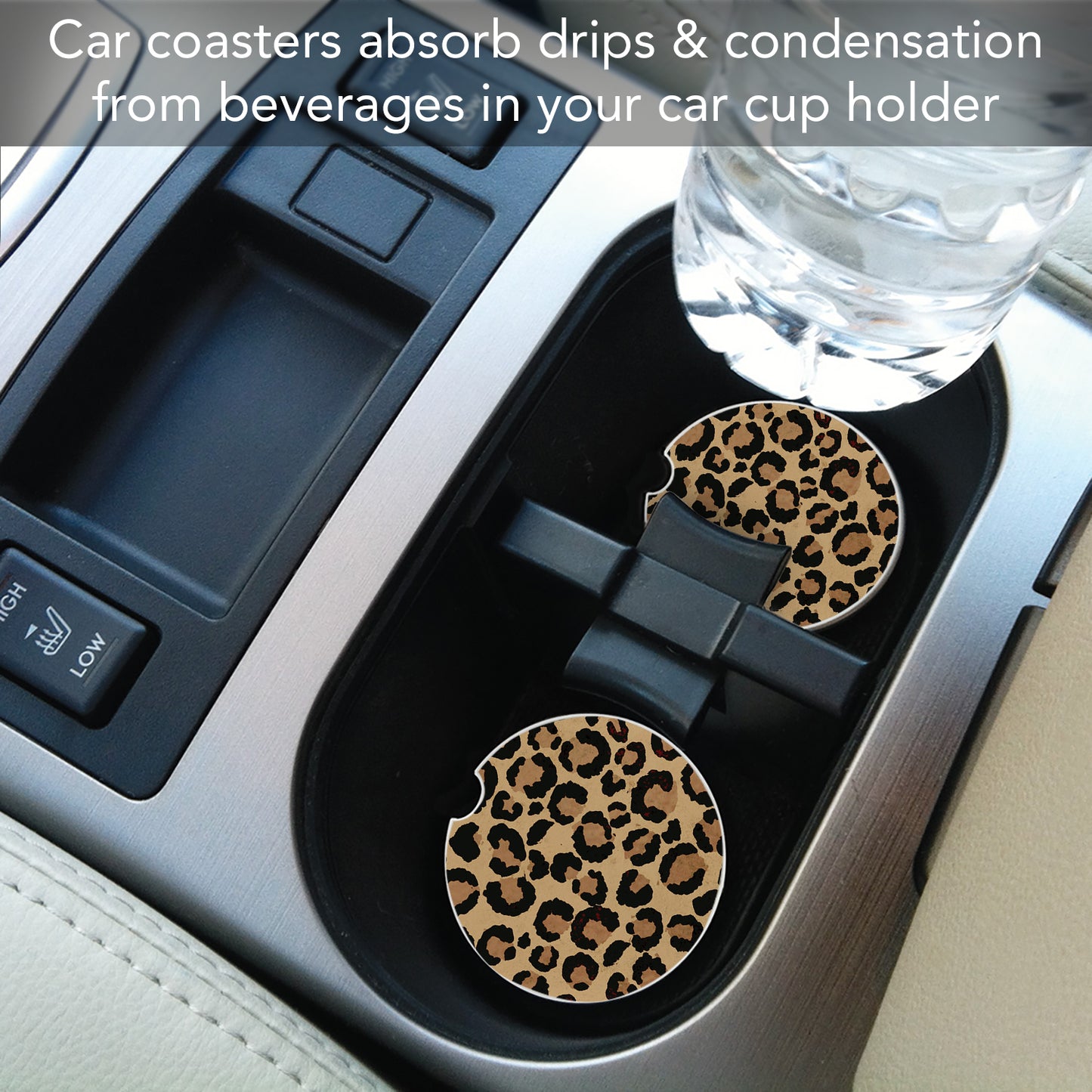 Leopard Print 2 Pack Absorbent Stone Car Coasters 2.6" Manufactured in the USA
