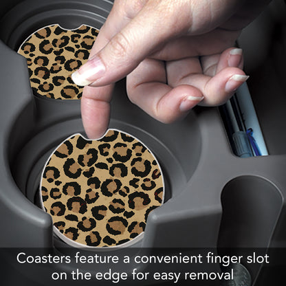 Leopard Print 2 Pack Absorbent Stone Car Coasters 2.6" Manufactured in the USA