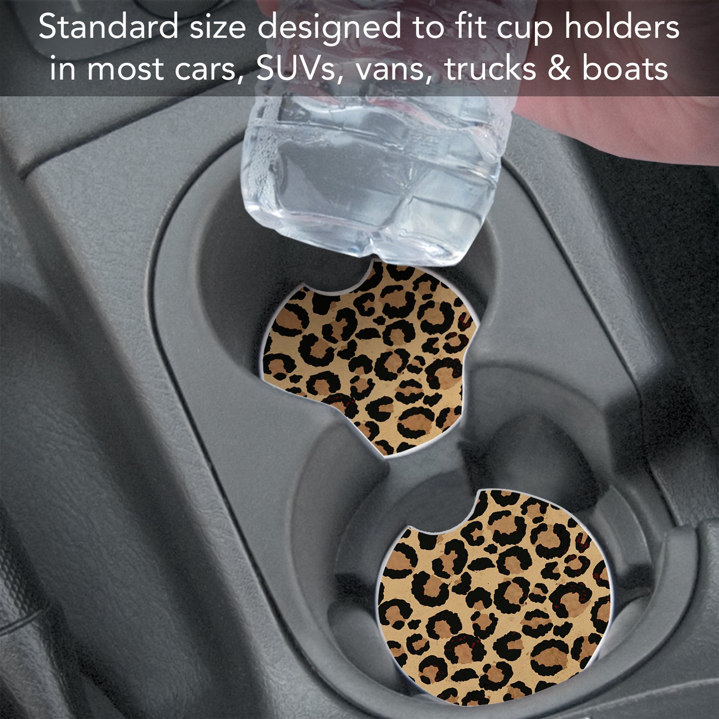 Leopard Print 2 Pack Absorbent Stone Car Coasters 2.6" Manufactured in the USA