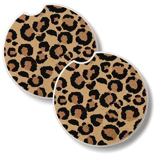 Leopard Print 2 Pack Absorbent Stone Car Coasters 2.6" Manufactured in the USA