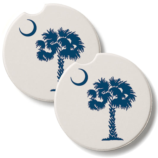 Palmetto Blue 2 Pack Absorbent Stone Car Coasters 2.6" Manufactured in the USA