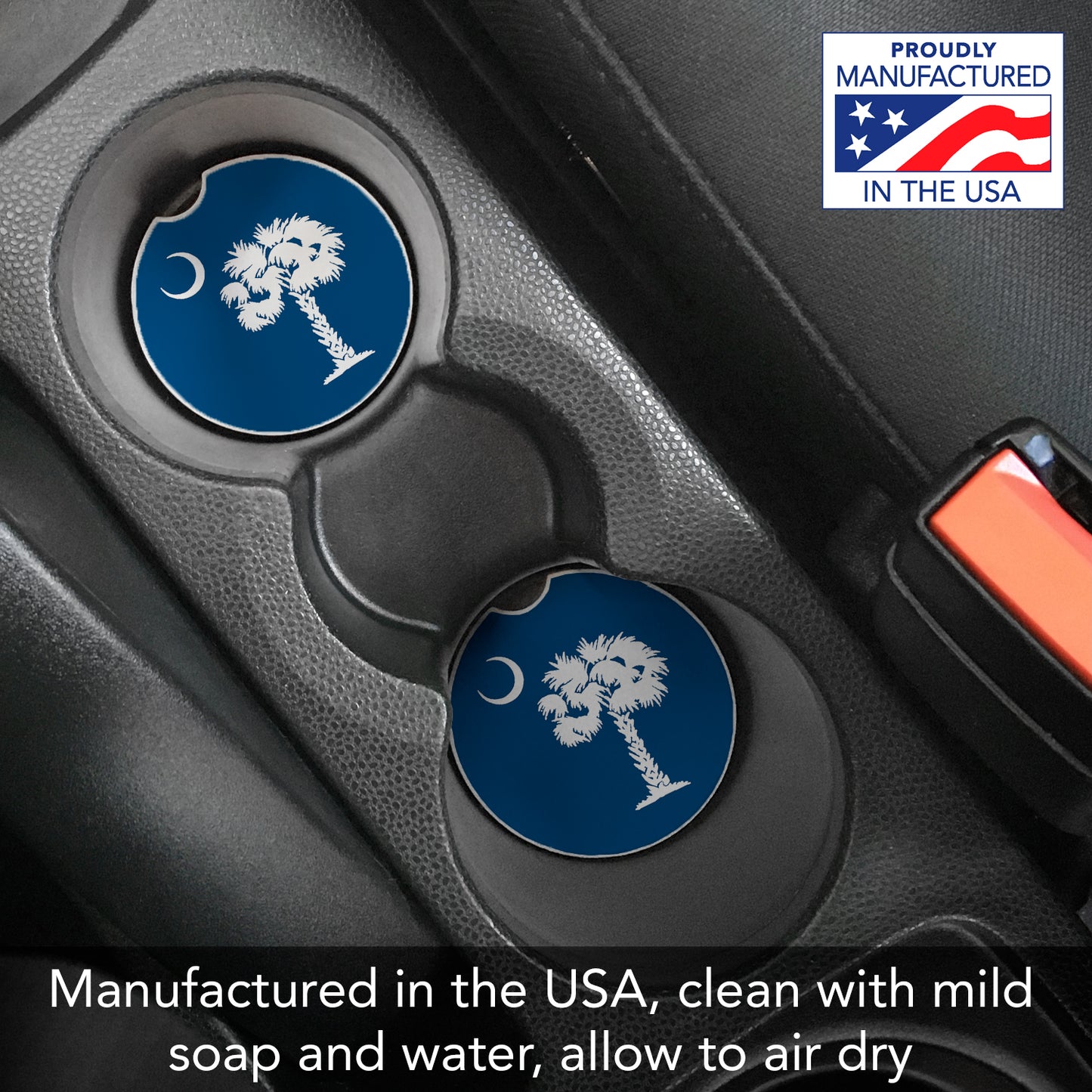 SC State Flag 2 Pack Absorbent Stone Car Coasters 2.6" Manufactured in the USA