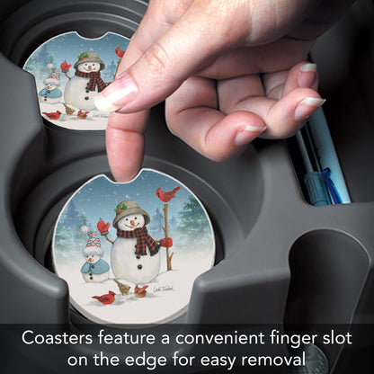 Snowman Family 2 Pack Absorbent Stone Car Coasters 2.6" Manufactured in the USA