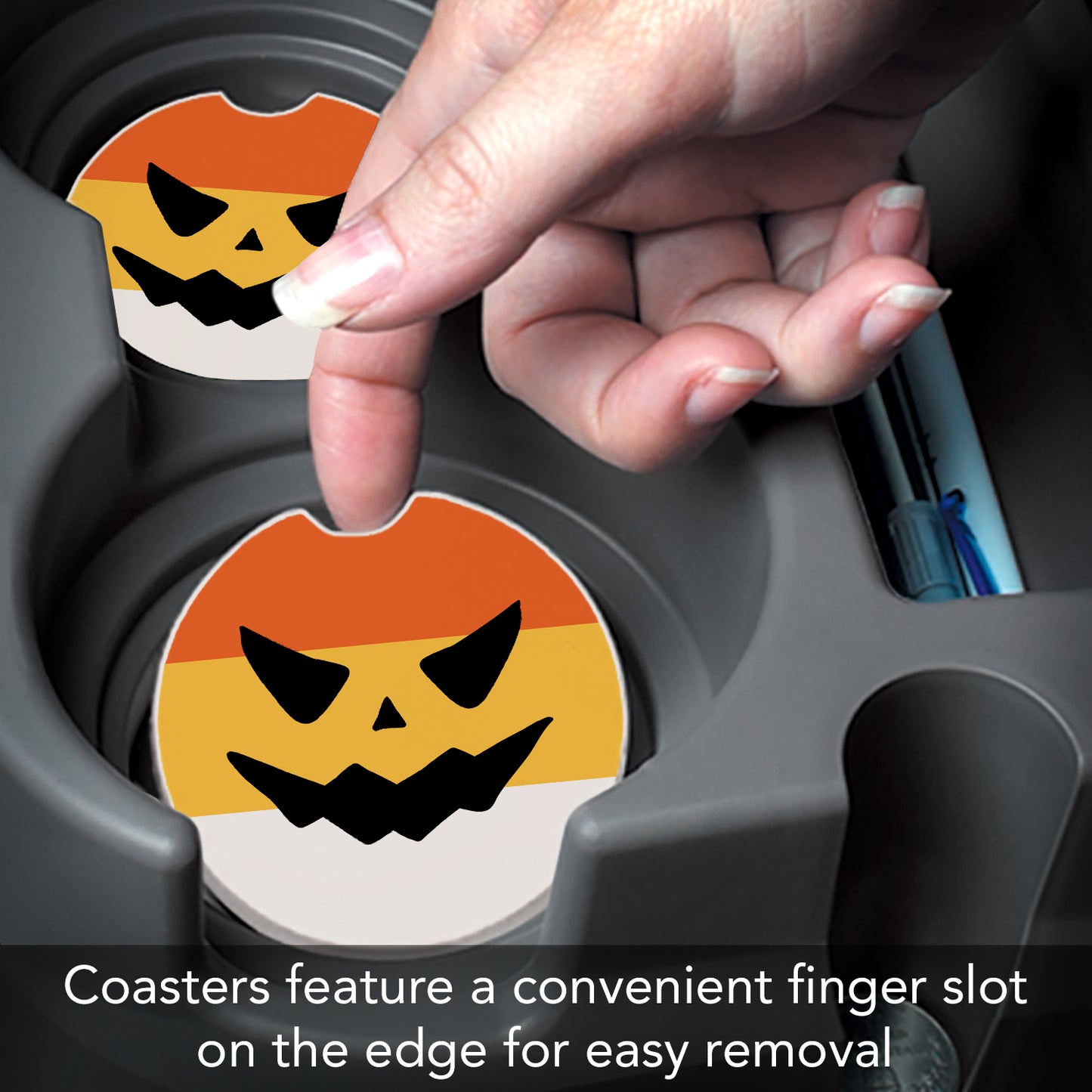Spooky Candy 2 Pack Absorbent Stone Car Coasters 2.6" Manufactured in the USA