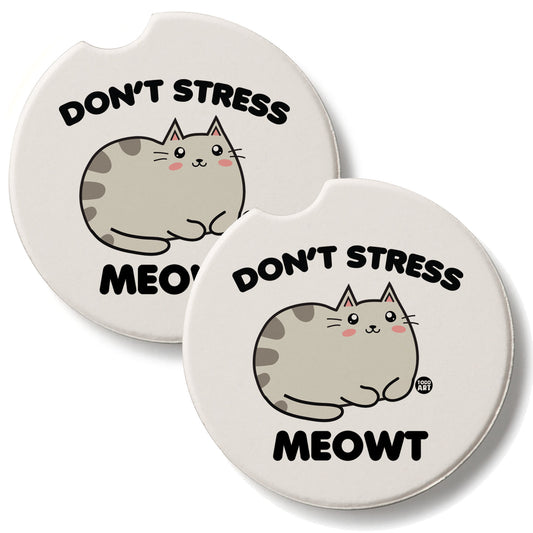 Don't Stress Meowt 2 Pack Absorbent Stone Car Coasters 2.6" Manufactured in the USA