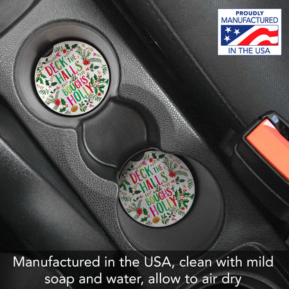 Deck the Halls 2 Pack Absorbent Stone Car Coasters 2.6" Manufactured in the USA