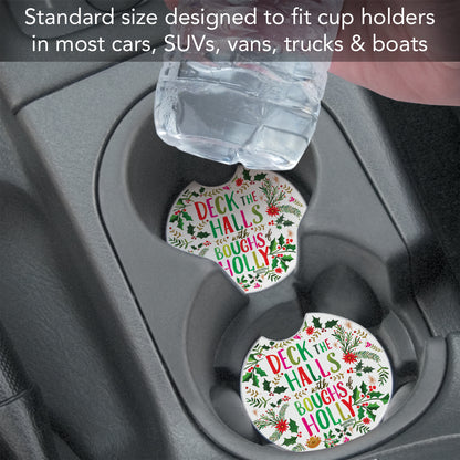 Deck the Halls 2 Pack Absorbent Stone Car Coasters 2.6" Manufactured in the USA