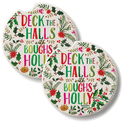 Deck the Halls 2 Pack Absorbent Stone Car Coasters 2.6" Manufactured in the USA