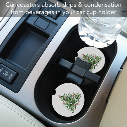 Peppermint Tree 2 Pack Absorbent Stone Car Coasters 2.6" Manufactured in the USA
