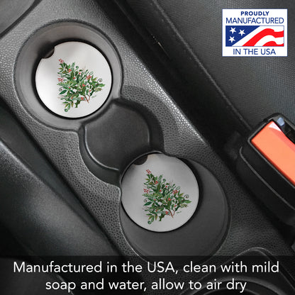 Peppermint Tree 2 Pack Absorbent Stone Car Coasters 2.6" Manufactured in the USA