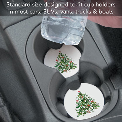 Peppermint Tree 2 Pack Absorbent Stone Car Coasters 2.6" Manufactured in the USA