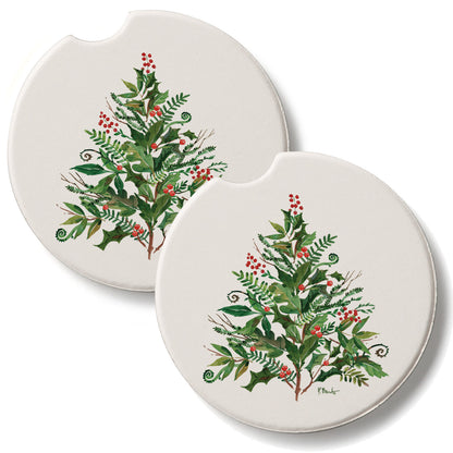 Peppermint Tree 2 Pack Absorbent Stone Car Coasters 2.6" Manufactured in the USA