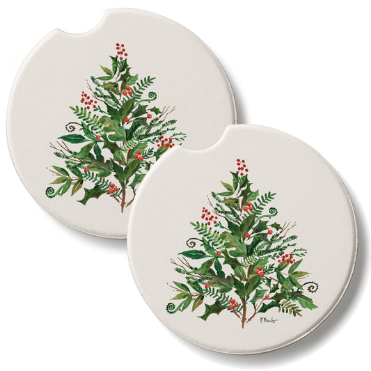 Peppermint Tree 2 Pack Absorbent Stone Car Coasters 2.6" Manufactured in the USA
