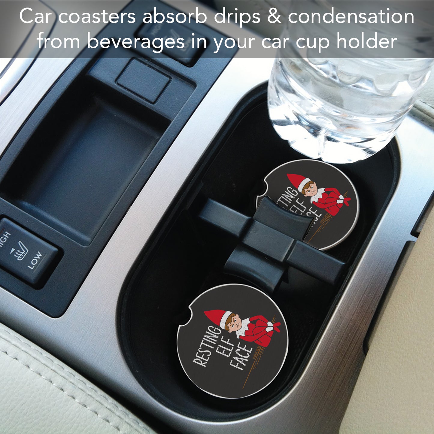 Resting Elf Face 2 Pack Absorbent Stone Car Coasters 2.6" Manufactured in the USA