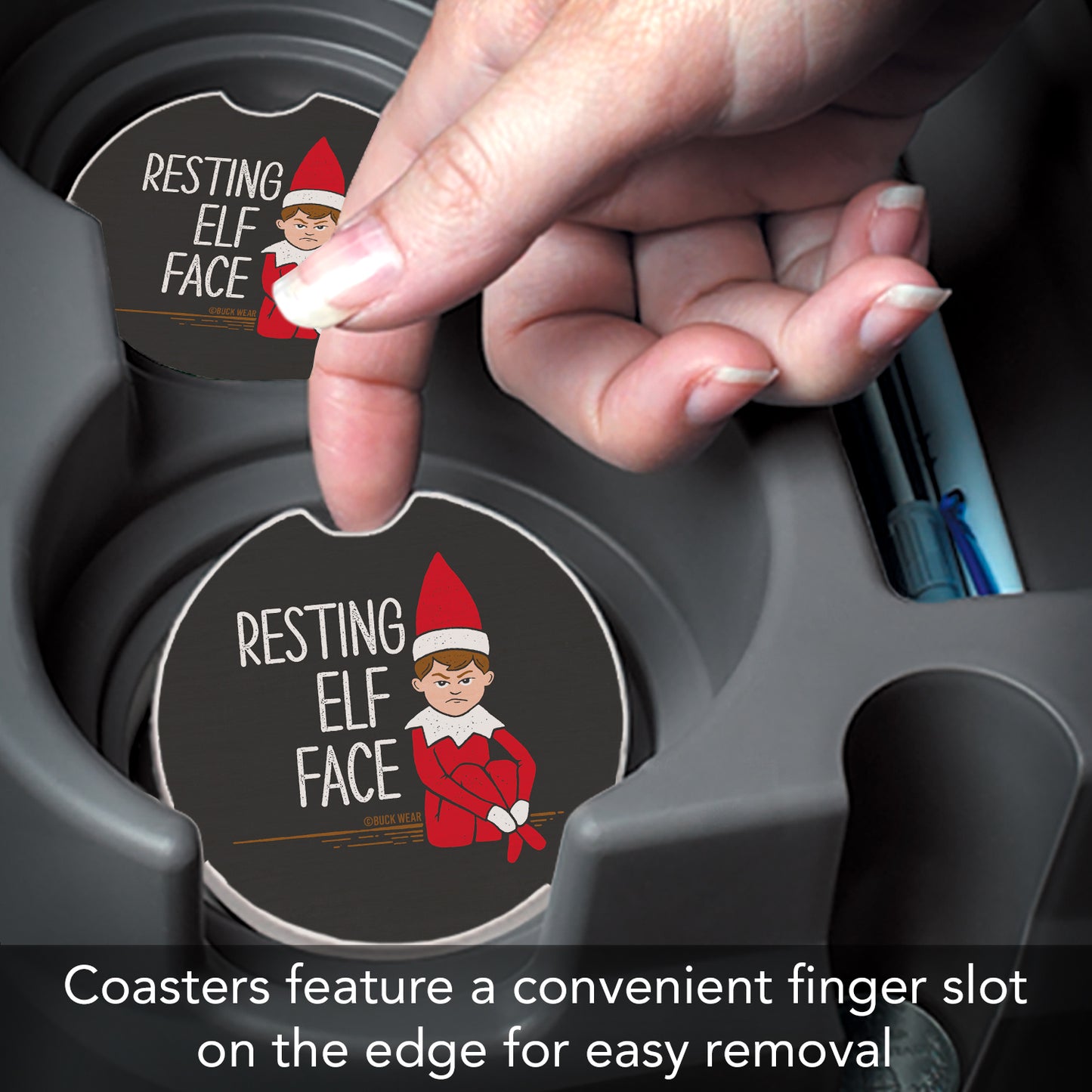 Resting Elf Face 2 Pack Absorbent Stone Car Coasters 2.6" Manufactured in the USA