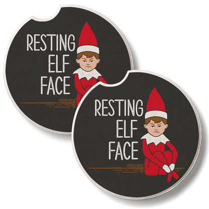 Resting Elf Face 2 Pack Absorbent Stone Car Coasters 2.6" Manufactured in the USA