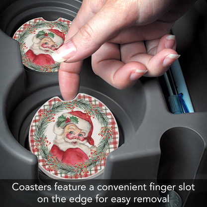 Vintage Santa 2 Pack Absorbent Stone Car Coasters 2.6" Manufactured in the USA