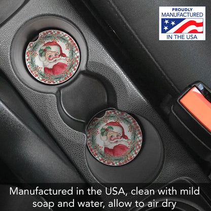 Vintage Santa 2 Pack Absorbent Stone Car Coasters 2.6" Manufactured in the USA