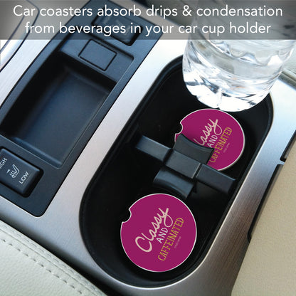 Classy & Caffeinated 2 Pack Absorbent Stone Car Coasters 2.6" Manufactured in the USA