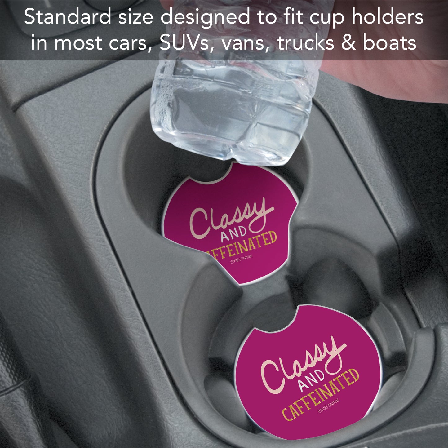 Classy & Caffeinated 2 Pack Absorbent Stone Car Coasters 2.6" Manufactured in the USA
