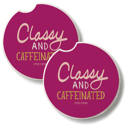 Classy & Caffeinated 2 Pack Absorbent Stone Car Coasters 2.6" Manufactured in the USA