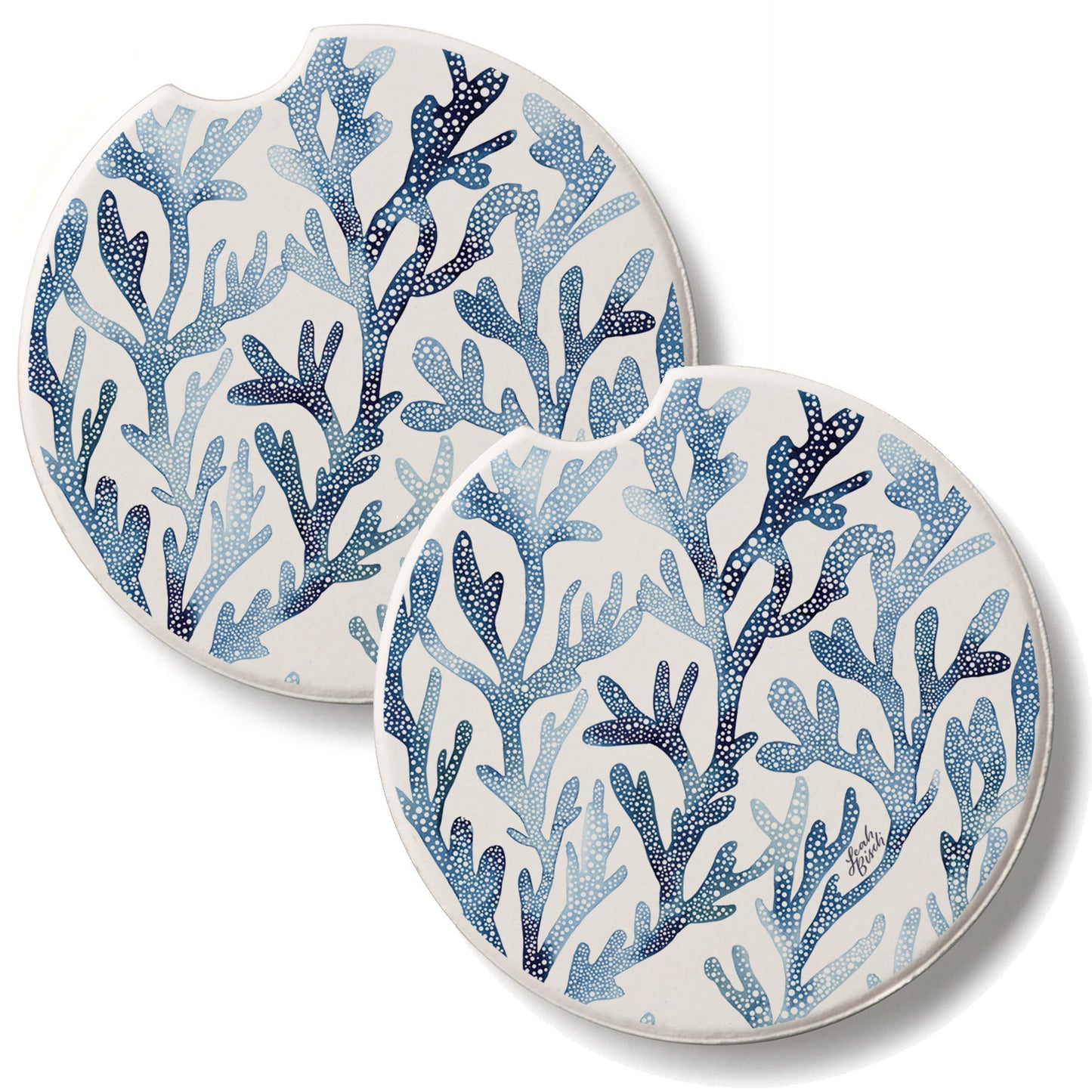 Ocean Coral 2 Pack Absorbent Stone Car Coasters 2.6" Manufactured in the USA