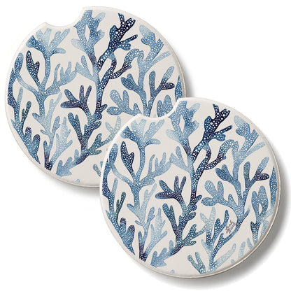 Ocean Coral 2 Pack Absorbent Stone Car Coasters 2.6" Manufactured in the USA
