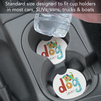 CounterArt Dog Lover Single Absorbnent Stone Coaster for Vehicle Cup Holder 2.6” Diameter Manufactured in The USA